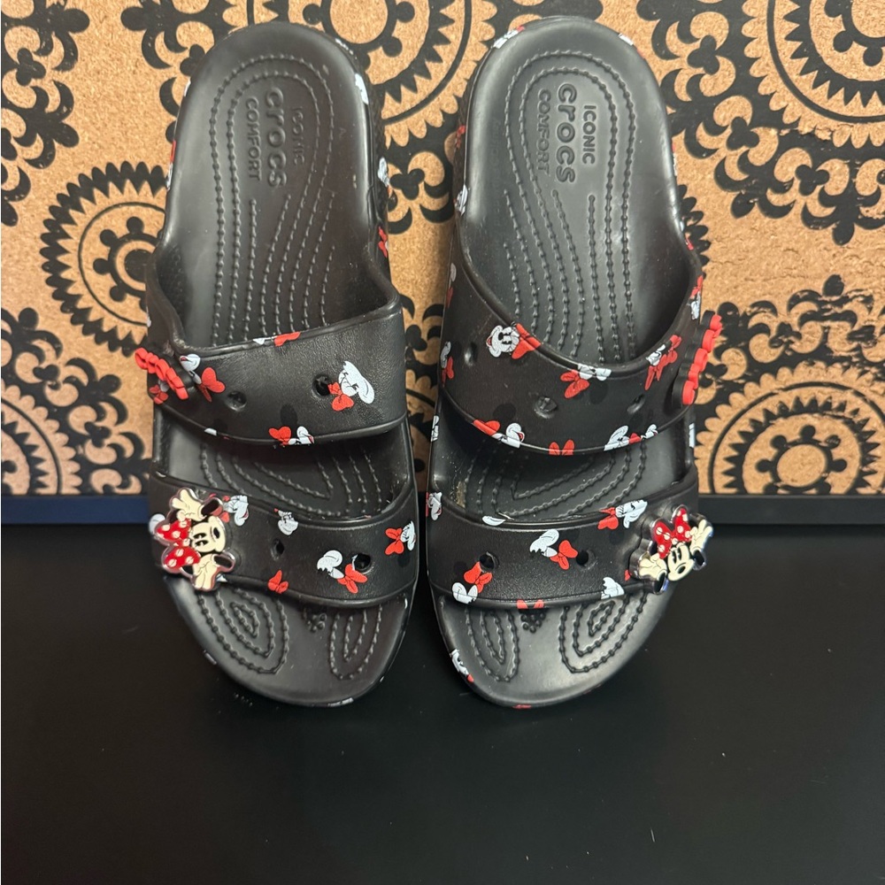 Used - Disney Parks Crocs Adult Minnie Mouse Sandals - Black and Red